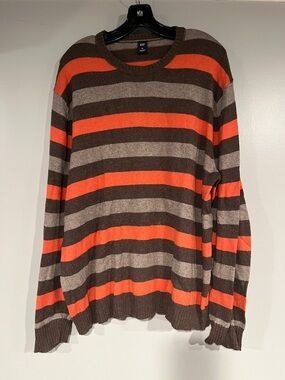 GAP Men's Striped Crewneck Sweater in Brown, Tan & Orange